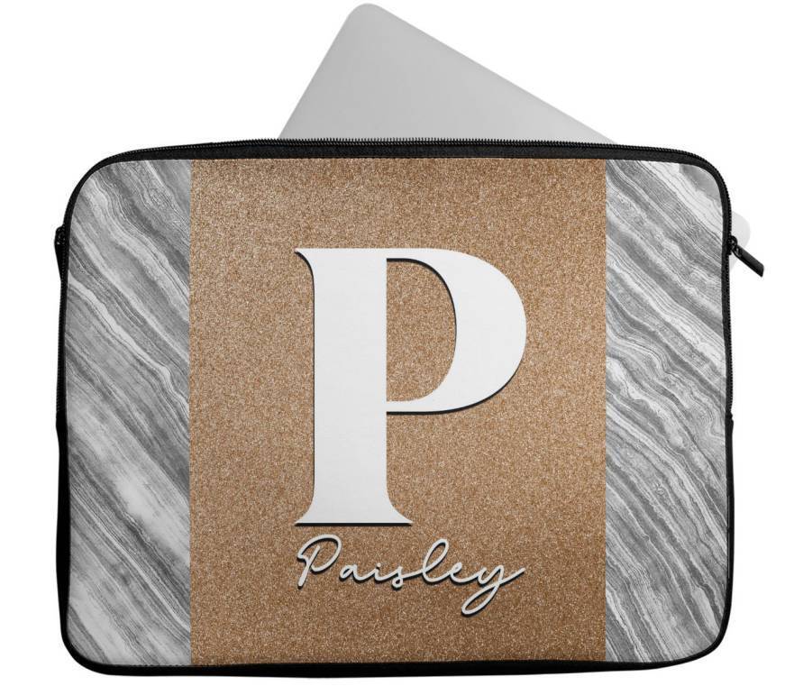 Personalised Any Name Marble Glitter Design Laptop Case Sleeve Tablet Bag 106