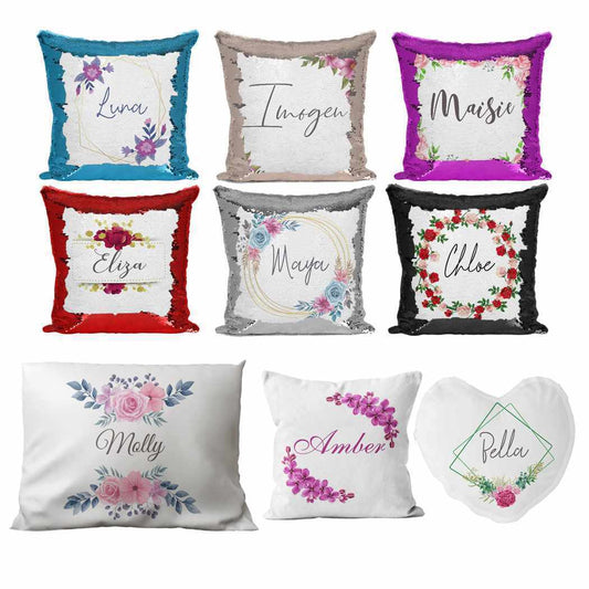 Personalised Cushion Floral Sequin Cushion Pillow Printed Birthday Gift 101