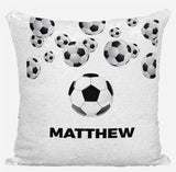 Personalised Football Design Any Name Magic Reveal Blue Sequin Cushion Cover 4