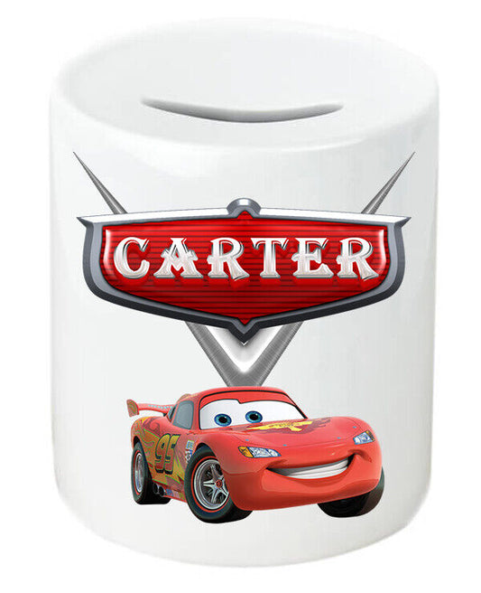 Personalised Any Name Cars Savings Children Funny Money Box Printed Gift