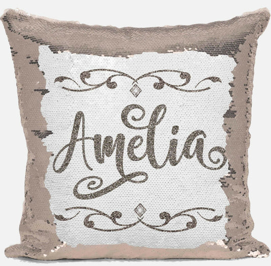 Personalised Glitter Any Name Magic Reveal Gold Sequin Cushion Cover Gift 1
