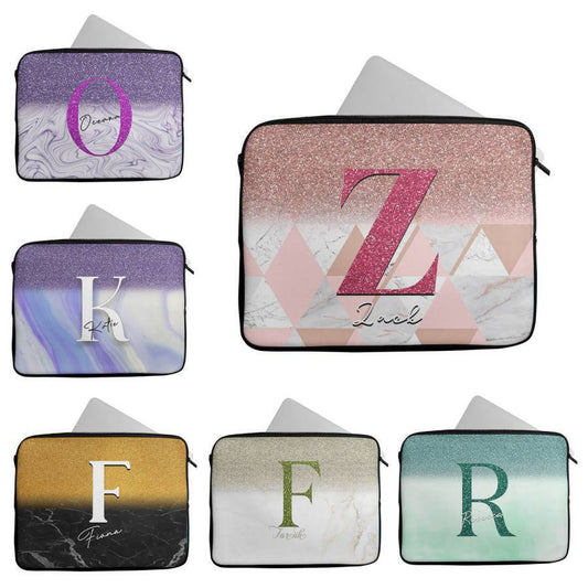 Personalised Any Name Marble Glitter Design Laptop Case Sleeve Tablet Bag 97