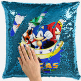 Personalised Sonic Hedgehog Any Name Magic Reveal Blue Sequin Cushion Cover 5