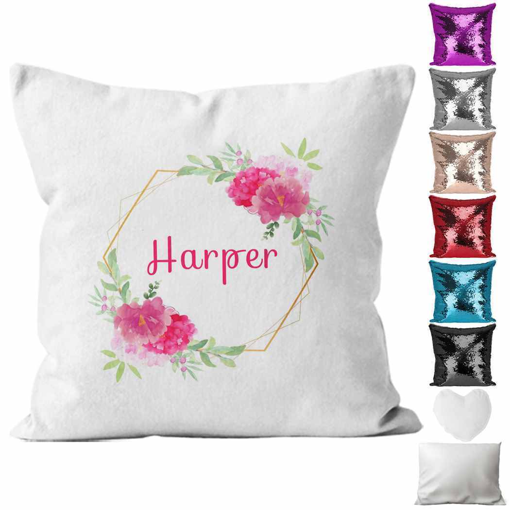 Personalised Cushion Floral Sequin Cushion Pillow Printed Birthday Gift 35
