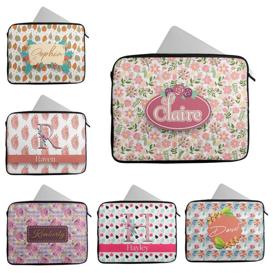Personalised Any Name Floral Design Laptop Case Sleeve Tablet Bag 113
