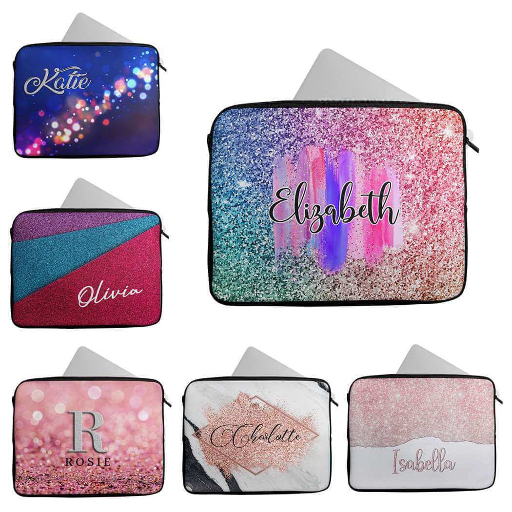 Personalised Any Name Glitter Design Laptop Case Sleeve Tablet Bag 68