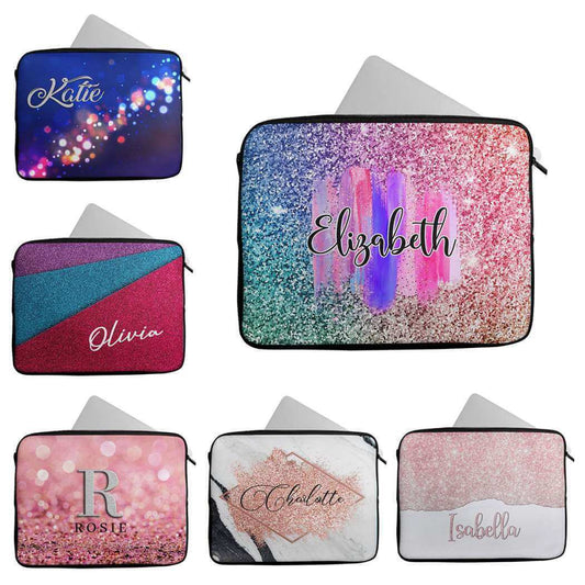Personalised Any Name Glitter Design Laptop Case Sleeve Tablet Bag 68