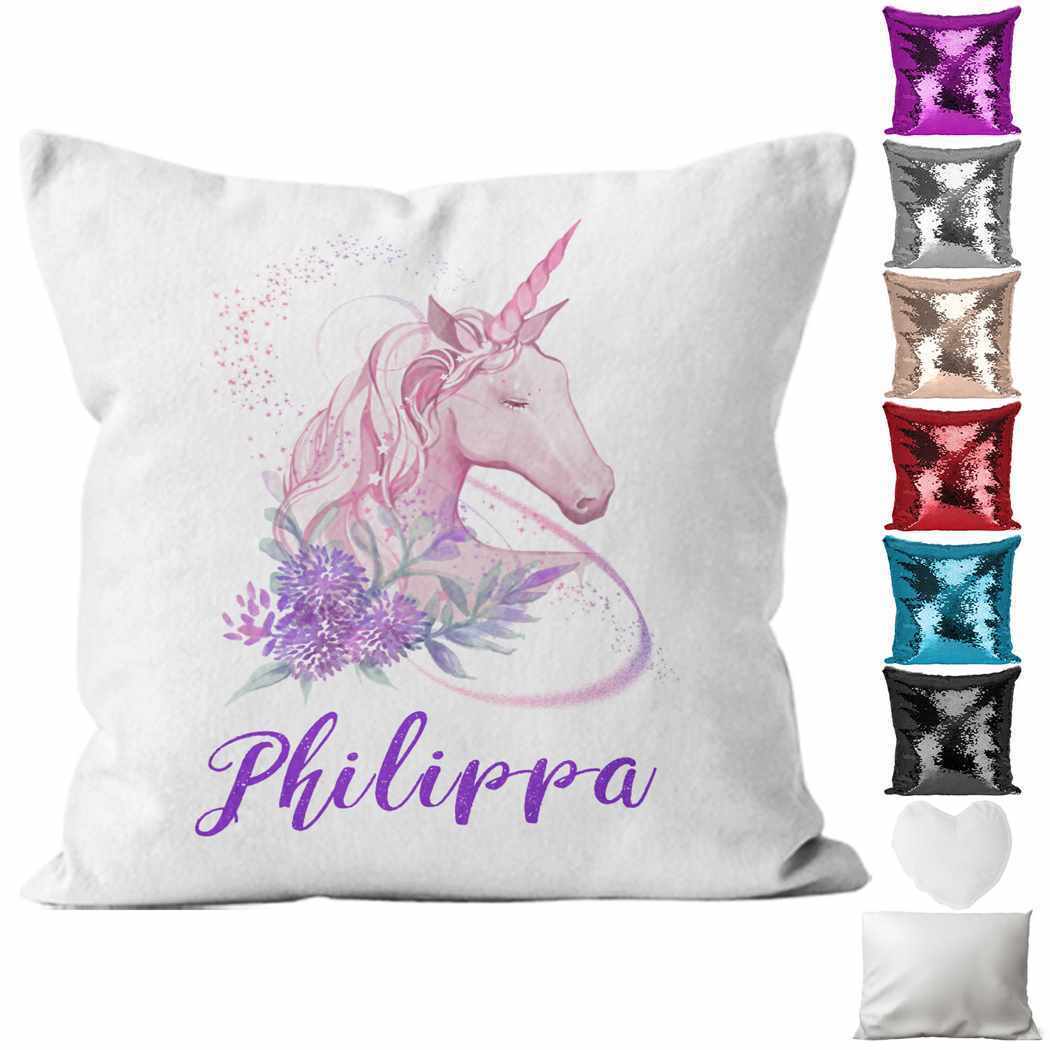 Personalised Cushion Unicorn Sequin Cushion Pillow Printed Birthday Gift 72