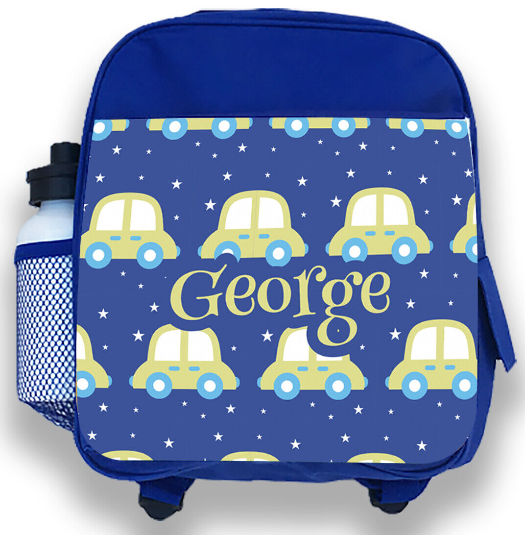 Personalised Kids Backpack Any Name Car Design Boys Childrens School Bag Gift 1