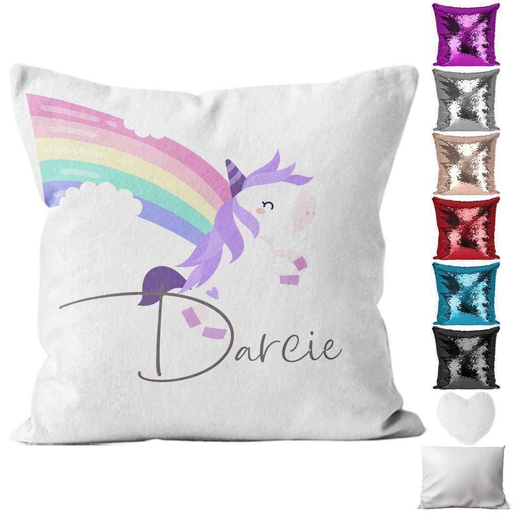 Personalised Cushion Unicorn Sequin Cushion Pillow Printed Birthday Gift 86