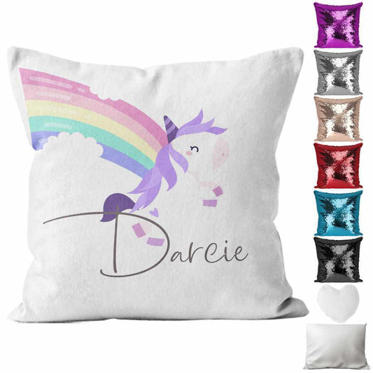 Personalised Cushion Unicorn Sequin Cushion Pillow Printed Birthday Gift 86