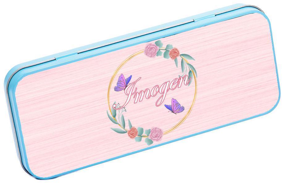 Personalised Any Name Floral Pencil Case Tin Children School Kids Stationary 20