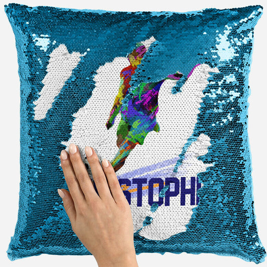 Personalised Football Design Any Name Magic Reveal Blue Sequin Cushion Cover 7