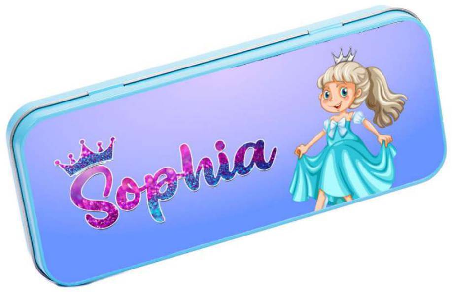 Personalised Any Name Princess Pencil Case Tin Children School Kids Stationary 1