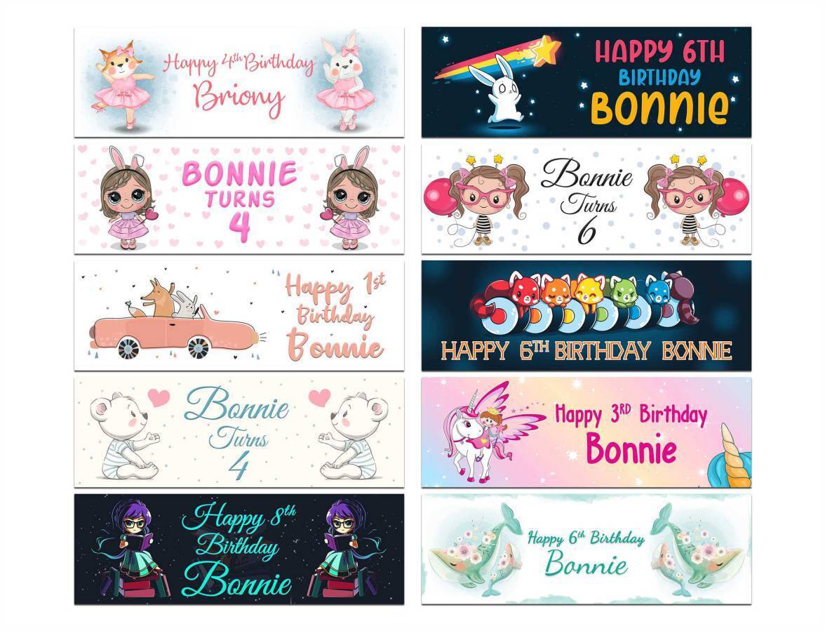 Personalised Birthday Banners Generic Design Children Kids Party Decoration 183