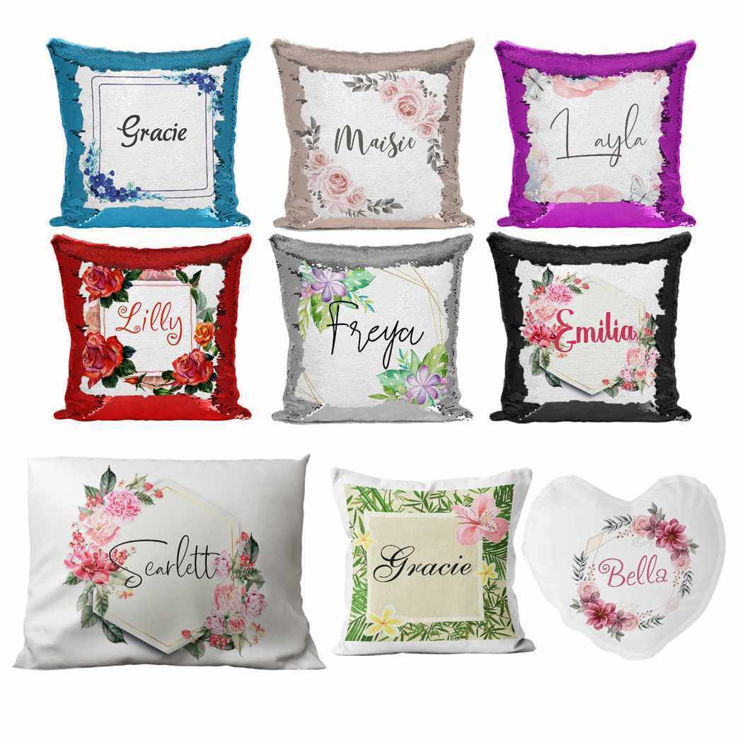 Personalised Cushion Floral Sequin Cushion Pillow Printed Birthday Gift 83