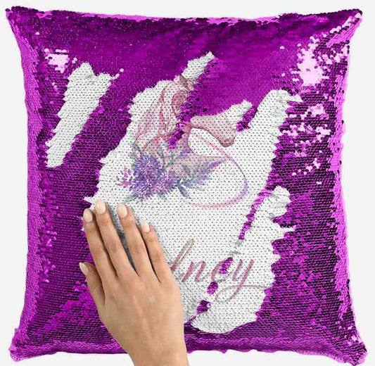 Personalised Unicorn Design Any Name Magic Reveal Pink Sequin Cushion Cover 7