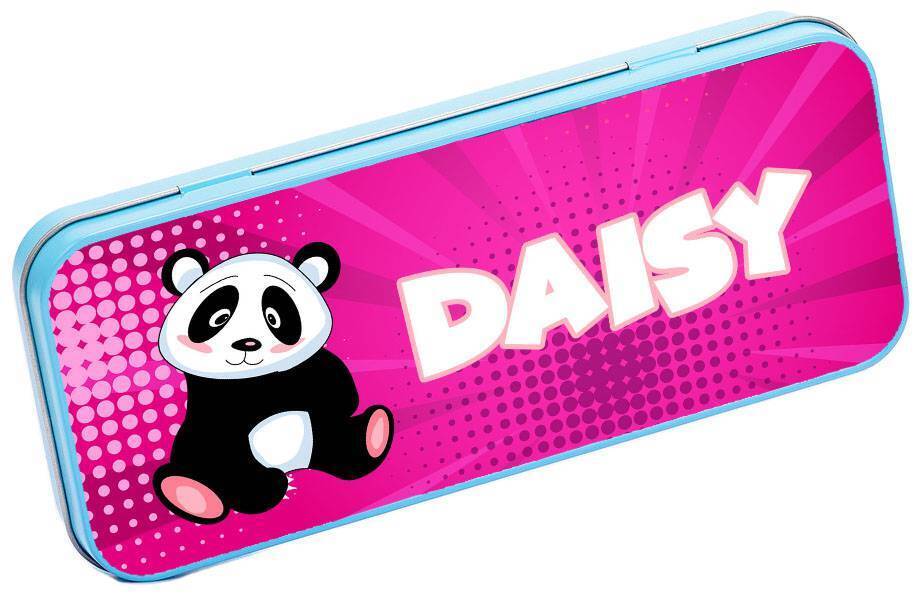Personalised Any Name Panda Pencil Case Tin Children School Kids Stationary 19