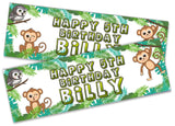 x2 Personalised Birthday Banner Monkey Children Kids Party Decoration 23