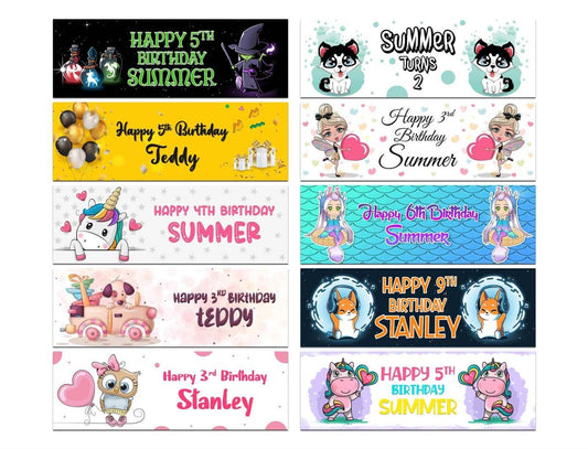 Personalised Birthday Banners Generic Design Children Kids Party Decoration 208