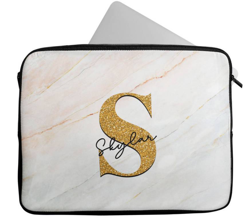 Personalised Any Name Marble Glitter Design Laptop Case Sleeve Tablet Bag 106