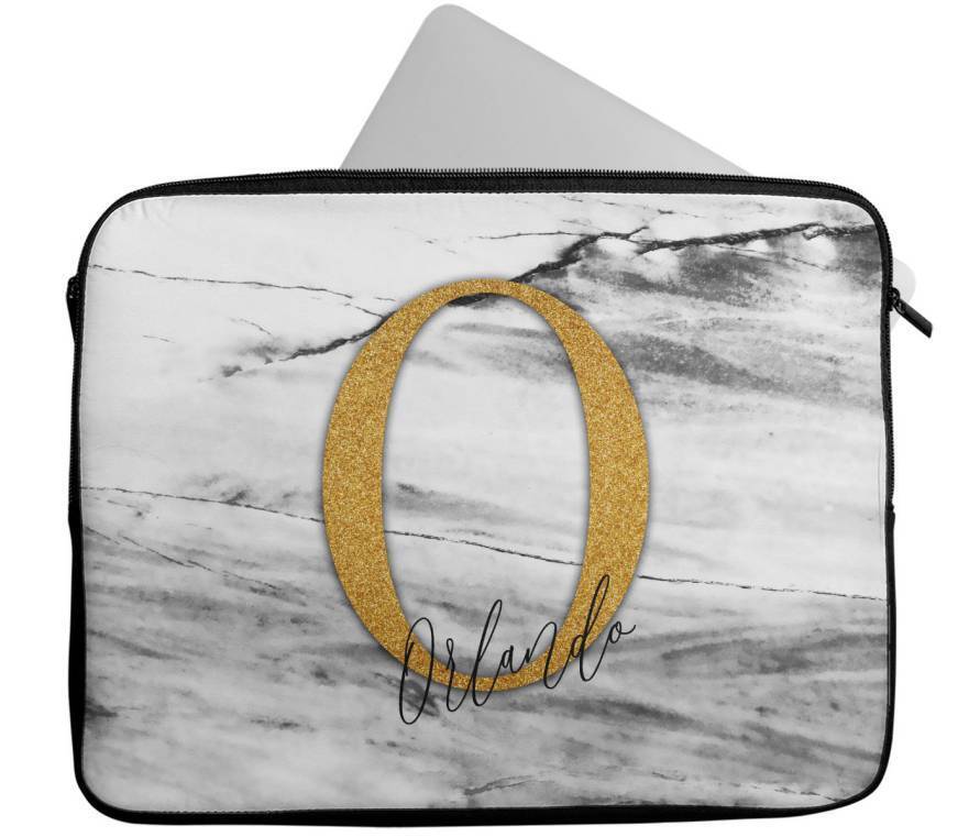 Personalised Any Name Marble Glitter Design Laptop Case Sleeve Tablet Bag 106