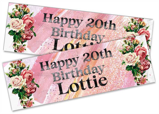 Personalised Birthday Banners Floral Design Kids adult Party Decoration 169