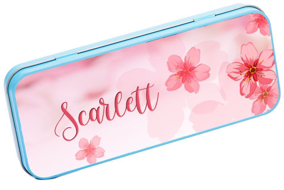 Personalised Any Name Floral Pencil Case Tin Children School Kids Stationary 13