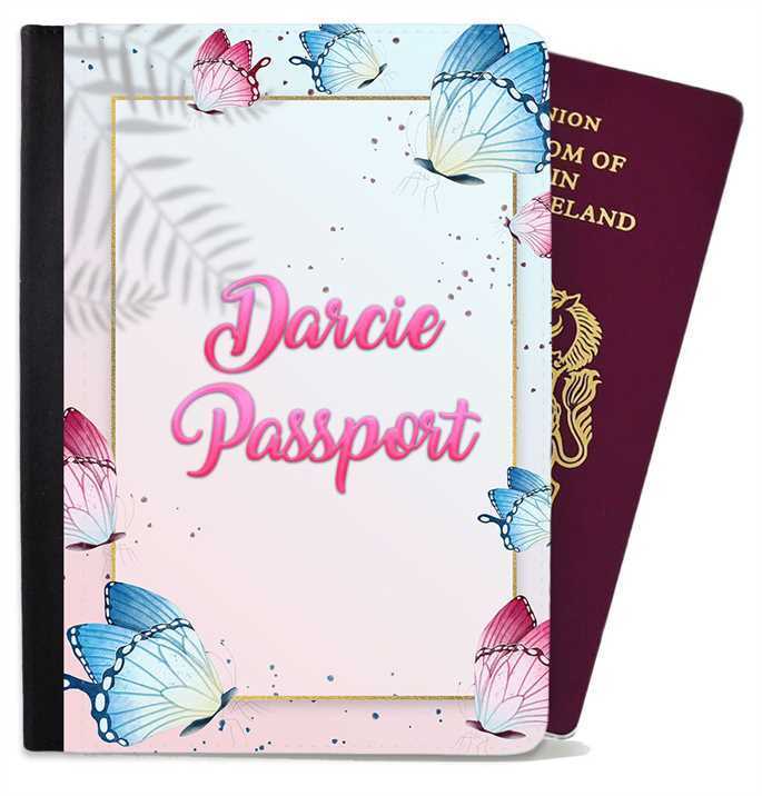 Personalised Butterfly kids Passport Cover Holder Any Name Holiday Accessory 26