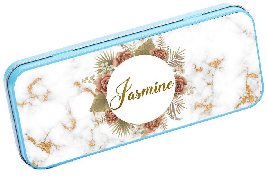 Personalised Any Name Floral Pencil Case Tin Children School Kids Stationary 25