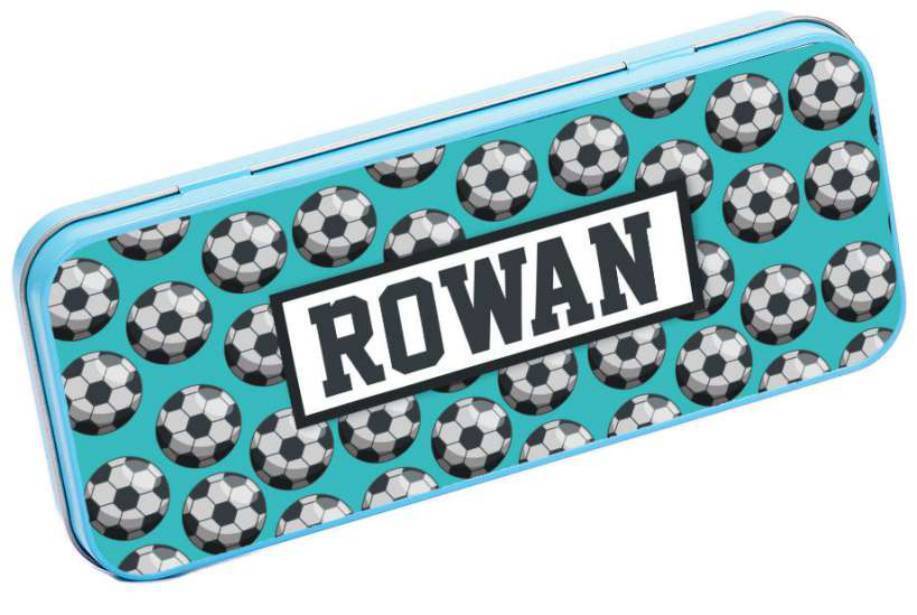 Personalised Any Name Football Pencil Case Tin Children School Kids Stationary 2