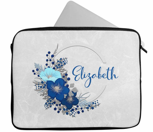 Personalised Any Name Floral Design Laptop Case Sleeve Tablet Bag 78