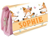 Personalised Pink Any Name Fox Pencil Case Make Up Bag School Kids Stationary