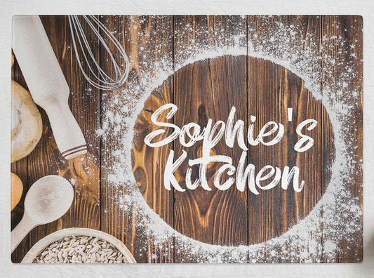 Personalised Any Name Flour Design Kitchen Glass Chopping Board Item Gift