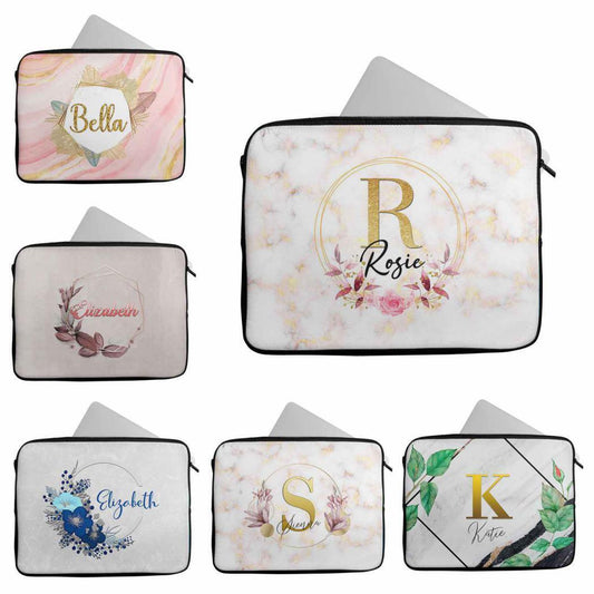 Personalised Any Name Floral Design Laptop Case Sleeve Tablet Bag 78