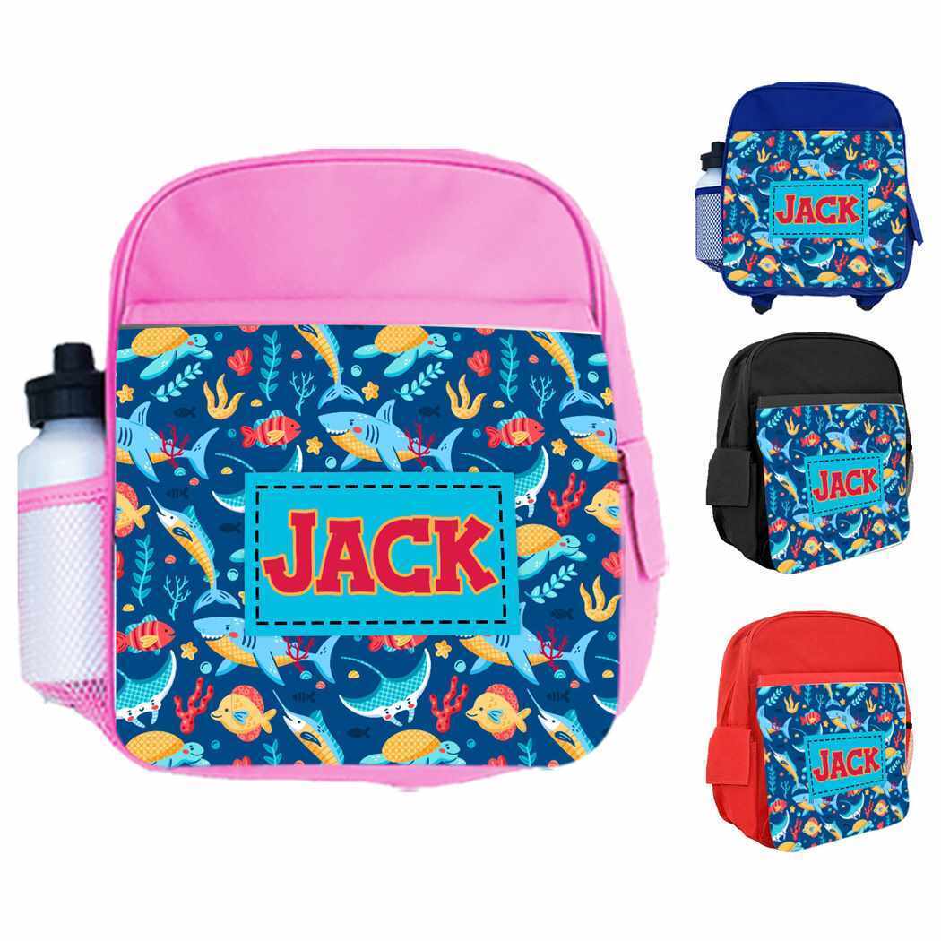 Personalised Kids Backpack Any Name Fish Design Boys Girls kids School Bag 11