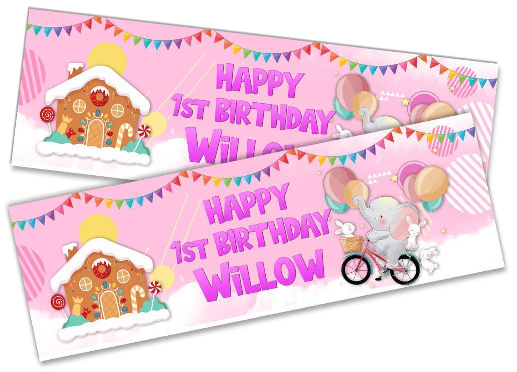 Personalised Birthday Banners Elephant Design Children Kids Party Decoration 93