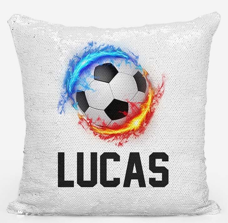 Personalised Football Design Any Name Magic Reveal Black Sequin Cushion Cover 19