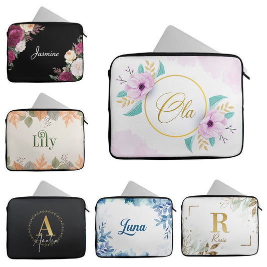 Personalised Any Name Floral Design Laptop Case Sleeve Tablet Bag 64