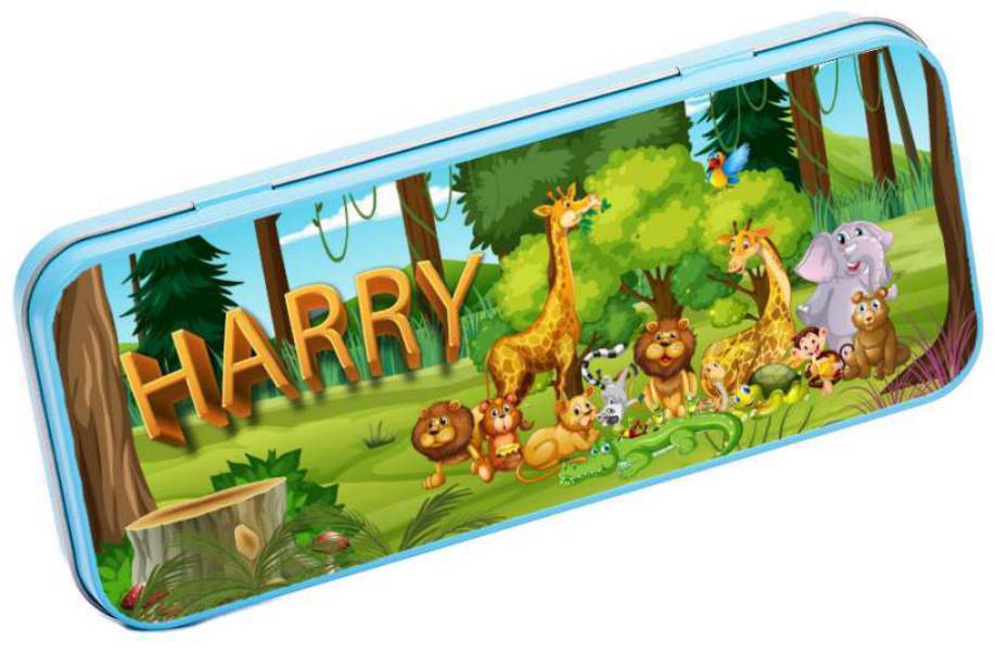 Personalised Any Name Animal Pencil Case Tin Children School Kids Stationary 4