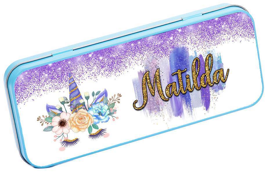 Personalised Any Name Unicorn Pencil Case Tin Children School Kids Stationary 27