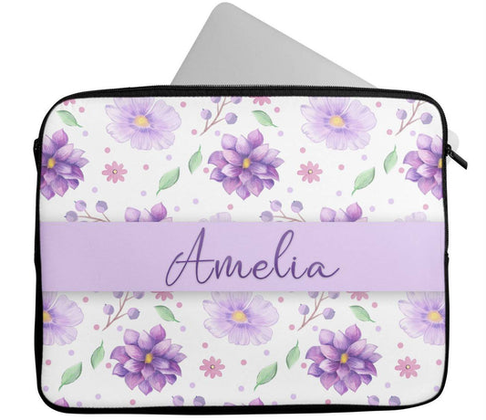 Personalised Any Name Floral Design Laptop Case Sleeve Tablet Bag 38