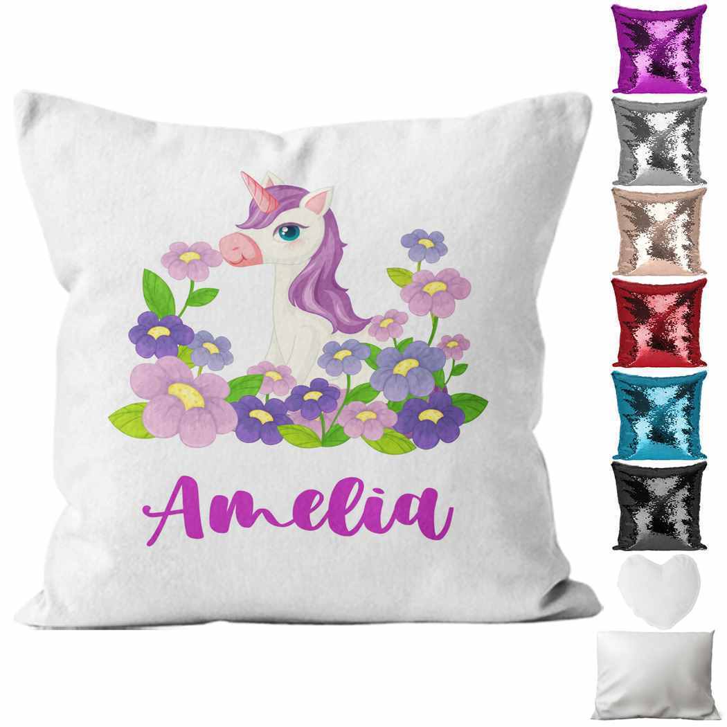 Personalised Cushion Unicorn Sequin Cushion Pillow Printed Birthday Gift 42