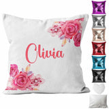 Personalised Cushion Floral Sequin Cushion Pillow Printed Birthday Gift 103