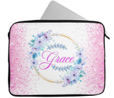 Personalised Any Name Floral Design Laptop Case Sleeve Tablet Bag 65