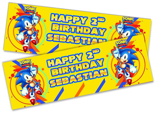 x2 Personalised Birthday Banner Sonic Design Children Kids Party Decoration 16