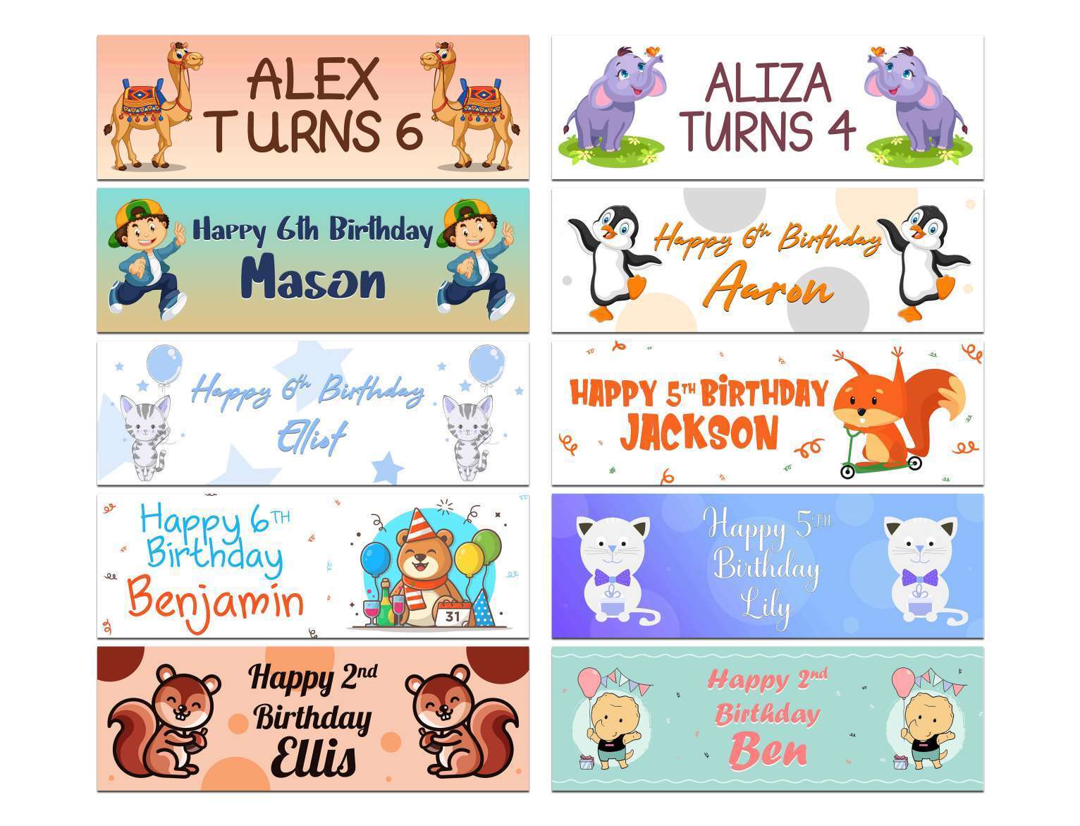 Personalised Birthday Banners Generic Design Children Kids Party Decoration 142