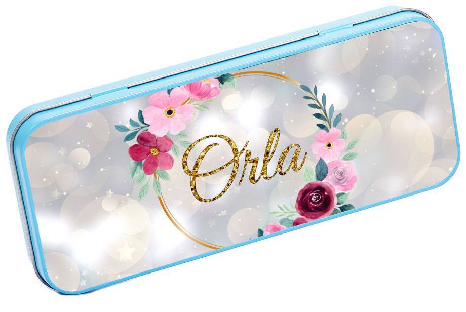 Personalised Any Name Marble Pencil Case Tin Children School Kids Stationary 29