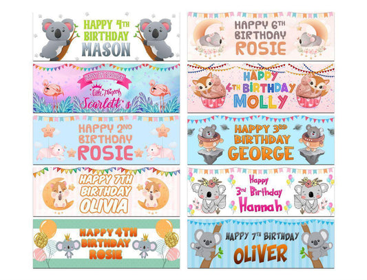 Personalised Birthday Banners Generic Design Children Kids Party Decoration 119