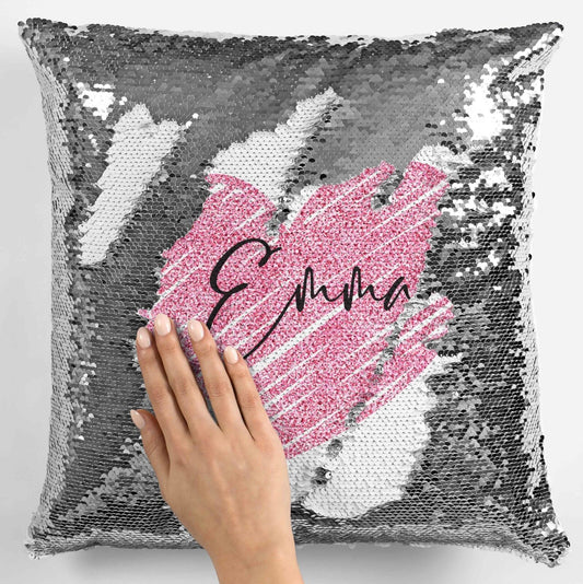 Personalised Heart Any Name Magic Reveal Silver Sequin Cushion Cover Gift 1